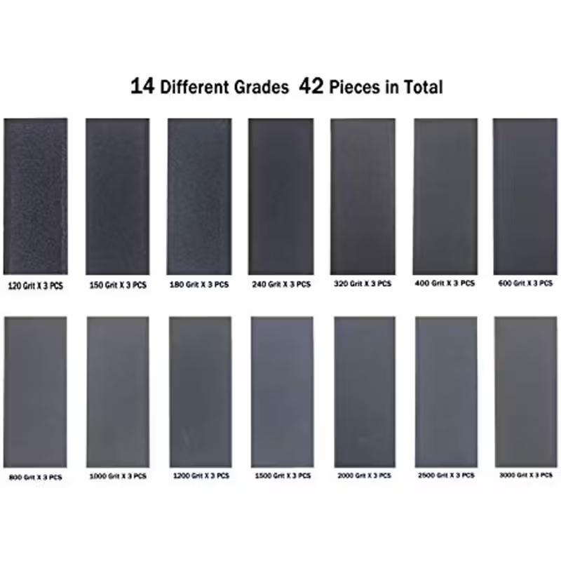 

42pcs High-Quality Wet and Dry Sandpaper for Wood, Metal, and Automotive Polishing - 120 to 3000 Grit Waterproof Sanding Paper