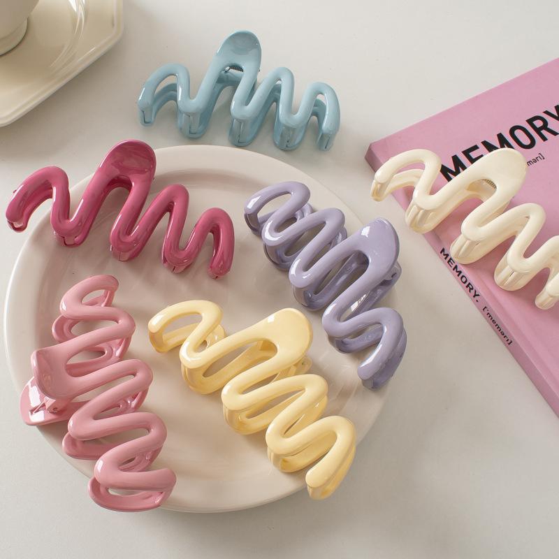 Pinza para el pelo con forma de onda geométrica de color cremoso de dopamina, pinza para el pelo para mujer y niña, accesorios para el cabello con cola de caballo
