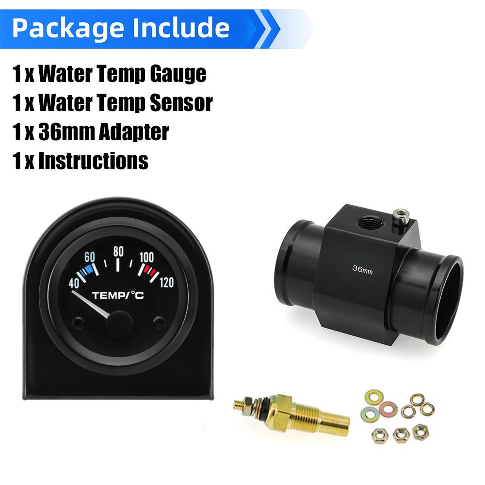 52mm Water Temperature Gauge 40-120 Celsius Water Temp Sensor Joint Pipe Sensor 26/28/32/34/36/38/40mm Hose Adapter For 12V Car