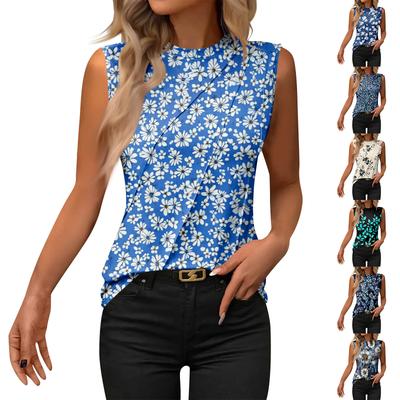 Ladies' Summer Fashionable Round Neck Casual Printed Striped Sleeveless Vest Shirt