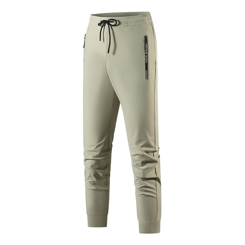 Summer Ice Silk Casual Trousers Elastic Quick-drying Outdoor Sports Large-size Zipper Leggings