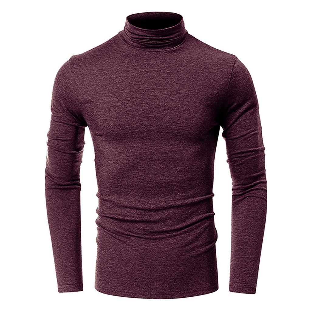 Men's Spring And  T-shirt Solid Color Long Sleeve Half High Collar Pullover