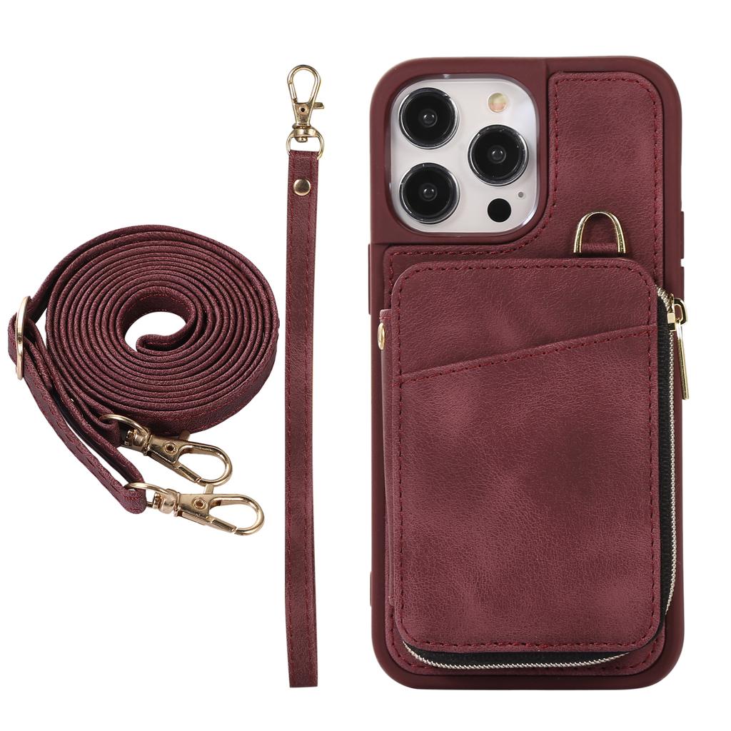Crossbody Leather Zipper Wallet Cards Bag Phone Case for iPhone 14 Pro Max 15 13 12 11 XS XR X SE 2022 8 7 6 6S Plus Stand Cover