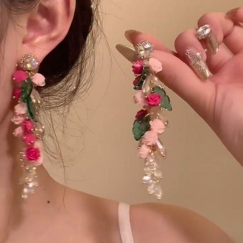 Butterfly Tassel Earrings Female Forest Style Sweet Flower Long Earrings Super Fairy Temperament Exquisite Decorations