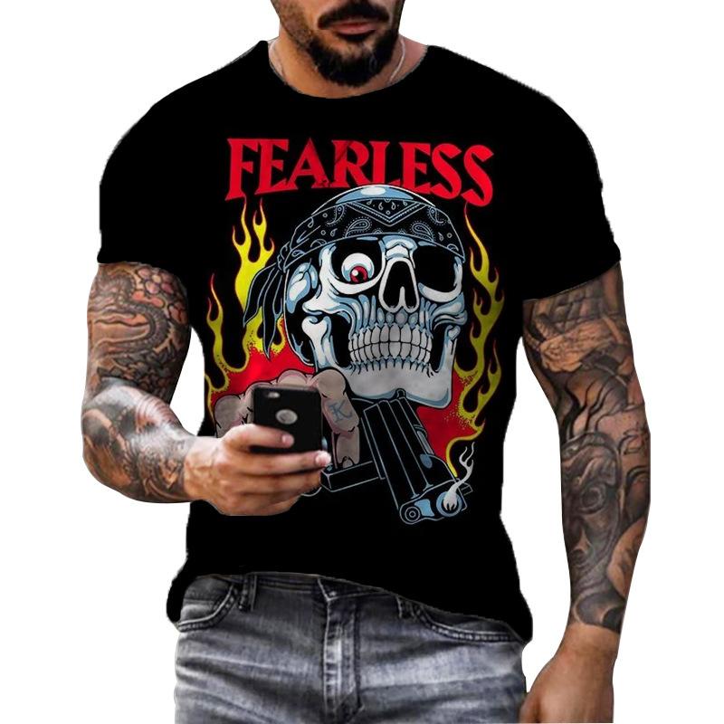 Summer Round Neck 3D Halloween Print Top Fashionable Casual Short Sleeved Men's T-shirts