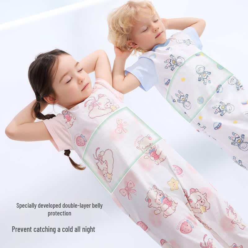 Beitais Unisex Thin Cotton Short Sleeve Pajama Jumpsuit