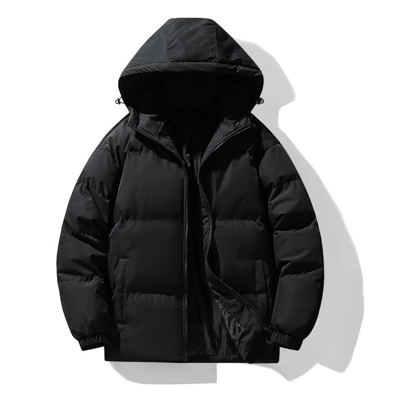 Simple Solid Color Cotton Clothes Men's Winter Casual Loose Plus Size Hooded Design Warm Cold Bread Jacket Jacket Trendy Cotton Clothes