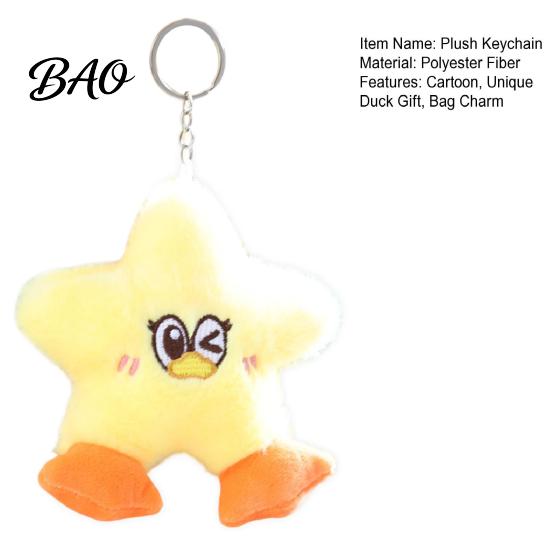 Skin Friendly Polyester Duck Toy Star Plush Keychain, Soft Stuffed Animal Pendant with Embroidered Face, Layered Orange Feet Cute Cartoon Bag