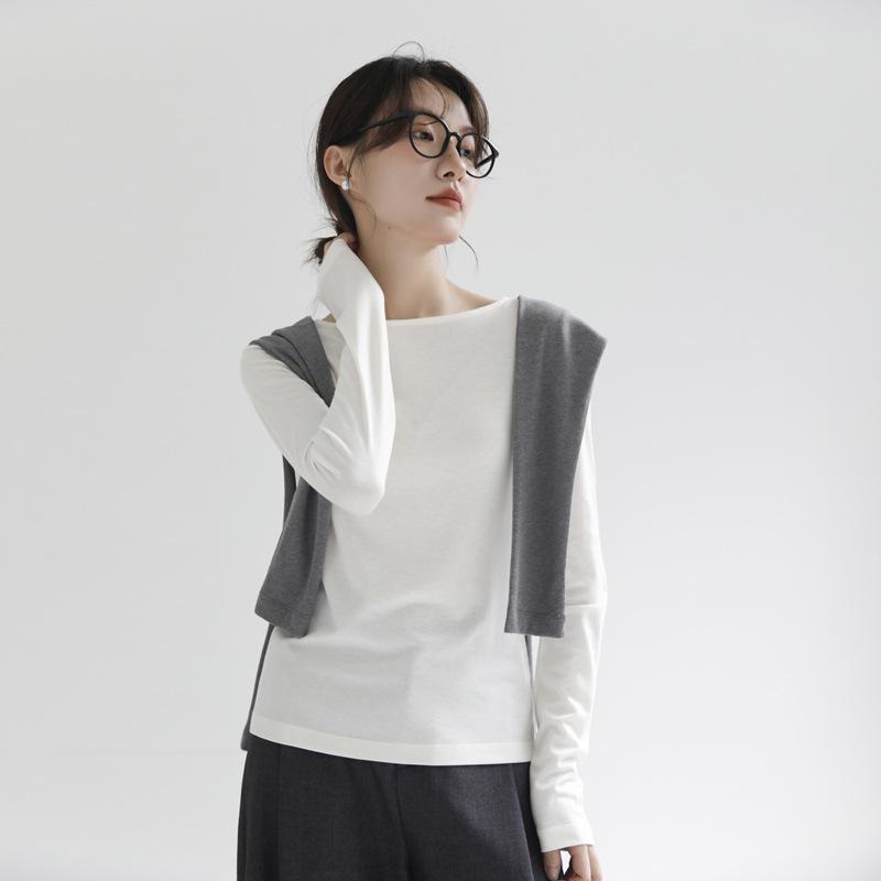 

Women s One-Shoulder Long-Sleeve Acetate Tencel Top - Lightweight, Breathable, Slim-Fit Base Layer M (up to 105 jin) грязно-белый
