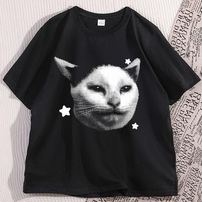 Vintage Graphic Cat Tee Casual Funny Y2k Cats Lover T Shirts 90s Retro Cotton Short Sleeve Tee Shirt Man Clothing Streetwear