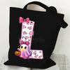 Halloween personalized print student canvas bag tutoring bag 26 letters fashion shoulder bag women large capacity