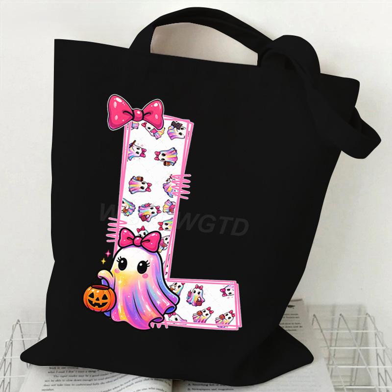 Halloween personalized print student canvas bag tutoring bag 26 letters fashion shoulder bag women large capacity