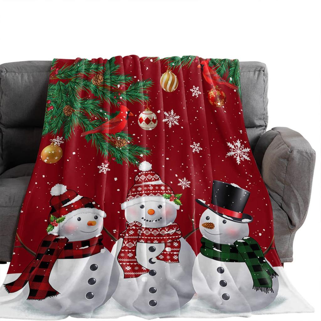 Christmas Snowman Series Digital-printed Polyester Bedroom Velvet Flannel Cover Blanket Fleece Soft Sofa Cover Blankets for Beds