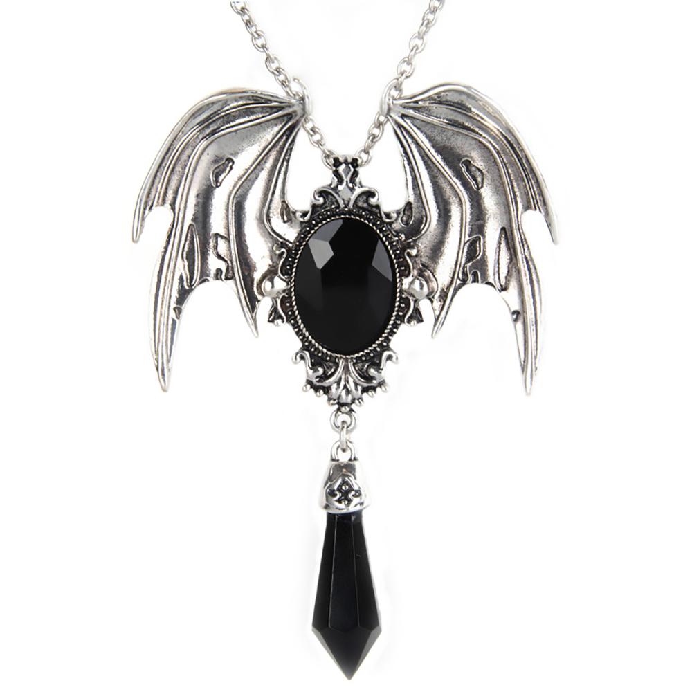 

Goth Halloween Necklace Blue Crystal Vampire Bat Pendant Blue Black Crystal Choker Necklace Punk Jewelry чорний