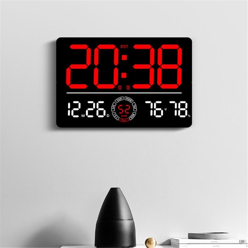 LED Digital Clock Auto Time Sync Large Display with 2 Alarm and Countdown Functions Temperature Display for Home Office