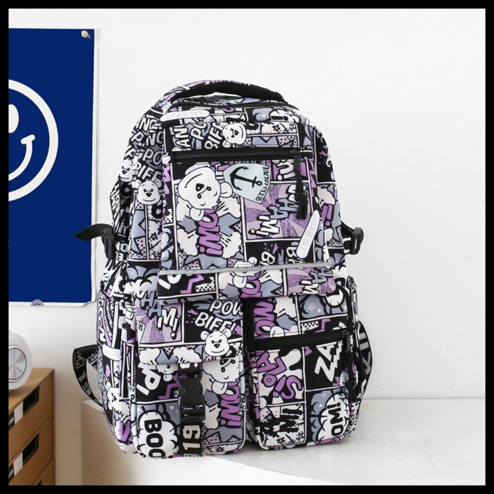 New casual backpack fashion graffiti large-capacity bag female couple high school junior high school primary school schoolbag