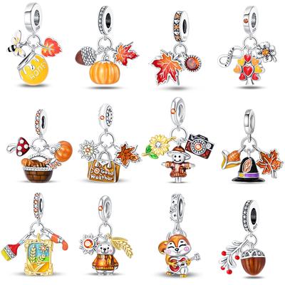 Copper Squirrel Straw Pumpkin Autumn Winter Series Charms Beads Fit Pan Original Bracelets Diy Fine Jewelry Gifts