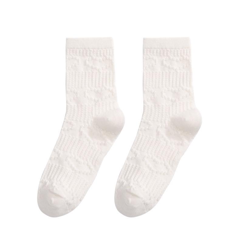Socks Women's Summer Thin Embossed Socks White 7A Antibacterial Anti-odour Mid-calf Socks Breathable Sweat Socks for Women