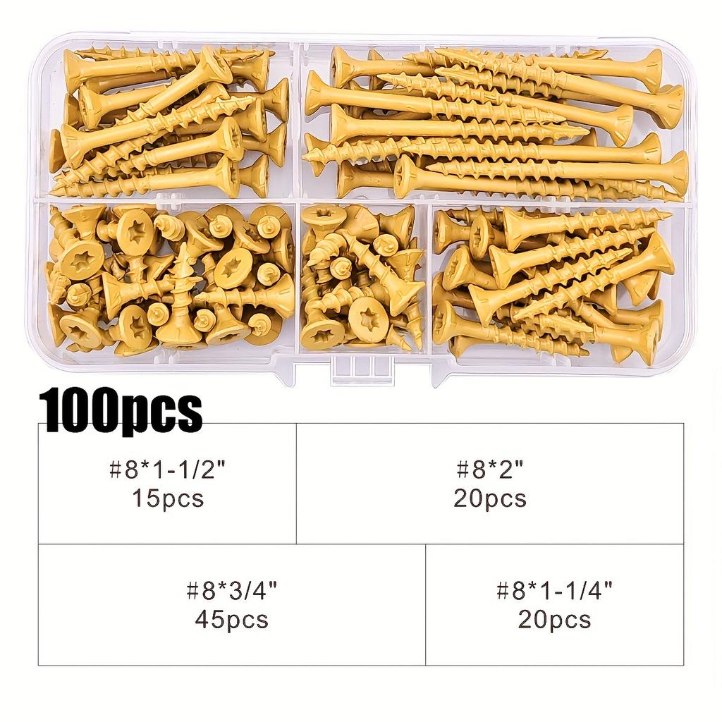 100/120/200Pcs Star Flat Head Rust Resistant Wood Fasteners Repair Tools Coarse Thread Deck Self Drilling Screws