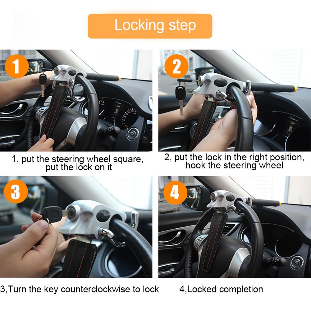 Foldable Three Direction Vehicle Car Lock Top Mount Steering Wheel Lock Anti Theft Security Airbag Lock With Keys