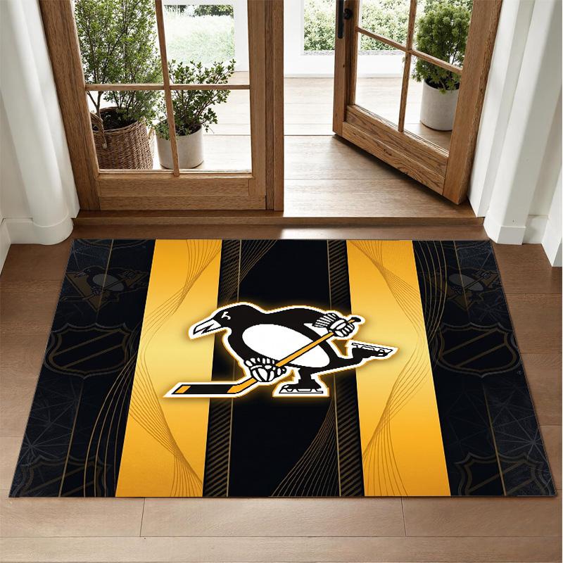Pittsburgh Penguins Design Crystal Velvet Rug Soft Decorative Mat for Bedroom Entrance