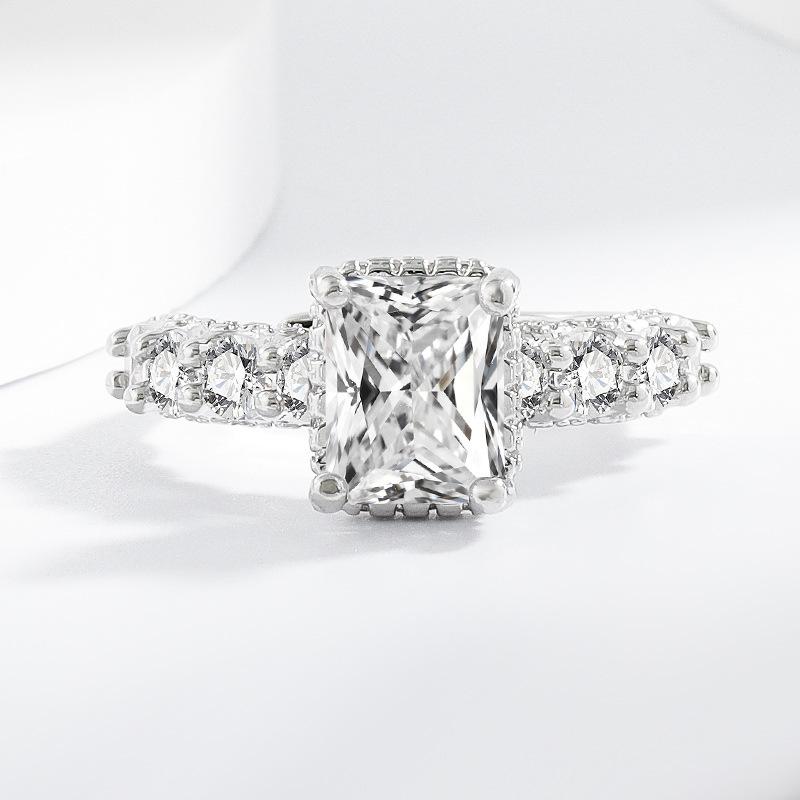 2026 Fashion Square Diamond S925 Sterling Silver Ring Light Luxury High Carbon Diamond Ring Temperament Women's Jewelry Ring