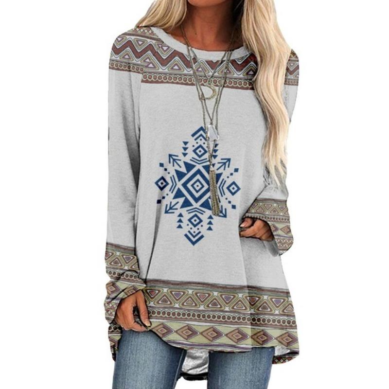Summer Women's  Fashion Long Sleeve T-Shirt Women'S Printed Top Autumn And Winter Casual  Large Size Round Neck Clothing