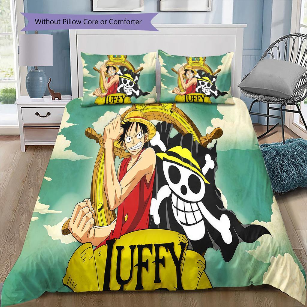 One Piece Monkey D Luffy Pattern Bedding Quilt Set Quilt Cover Pillowcase Home Birthday Gift(1 * Duvet Cover + 2 * Pillowcase, Without Core)