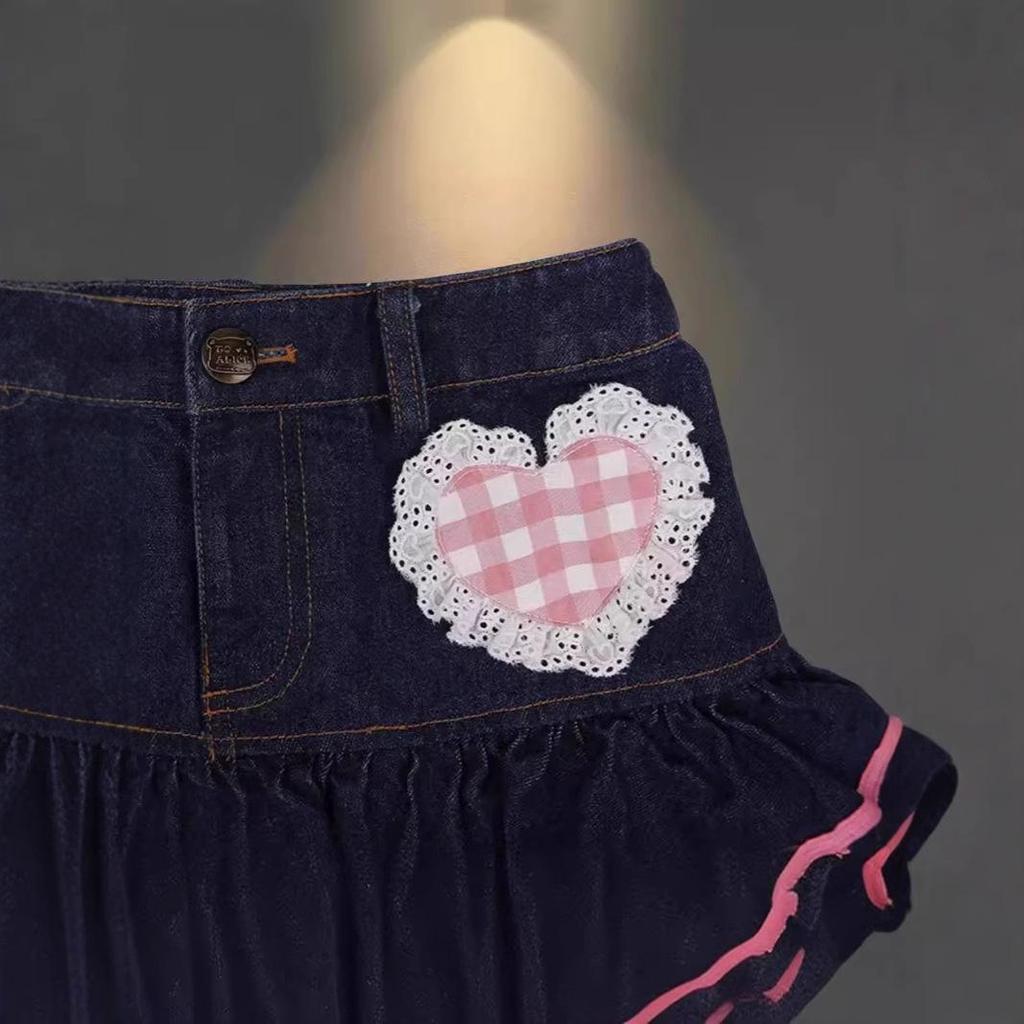European & American Pleated Pink Denim Skirt for Women - Petite, Lightly Mature, Summer Style