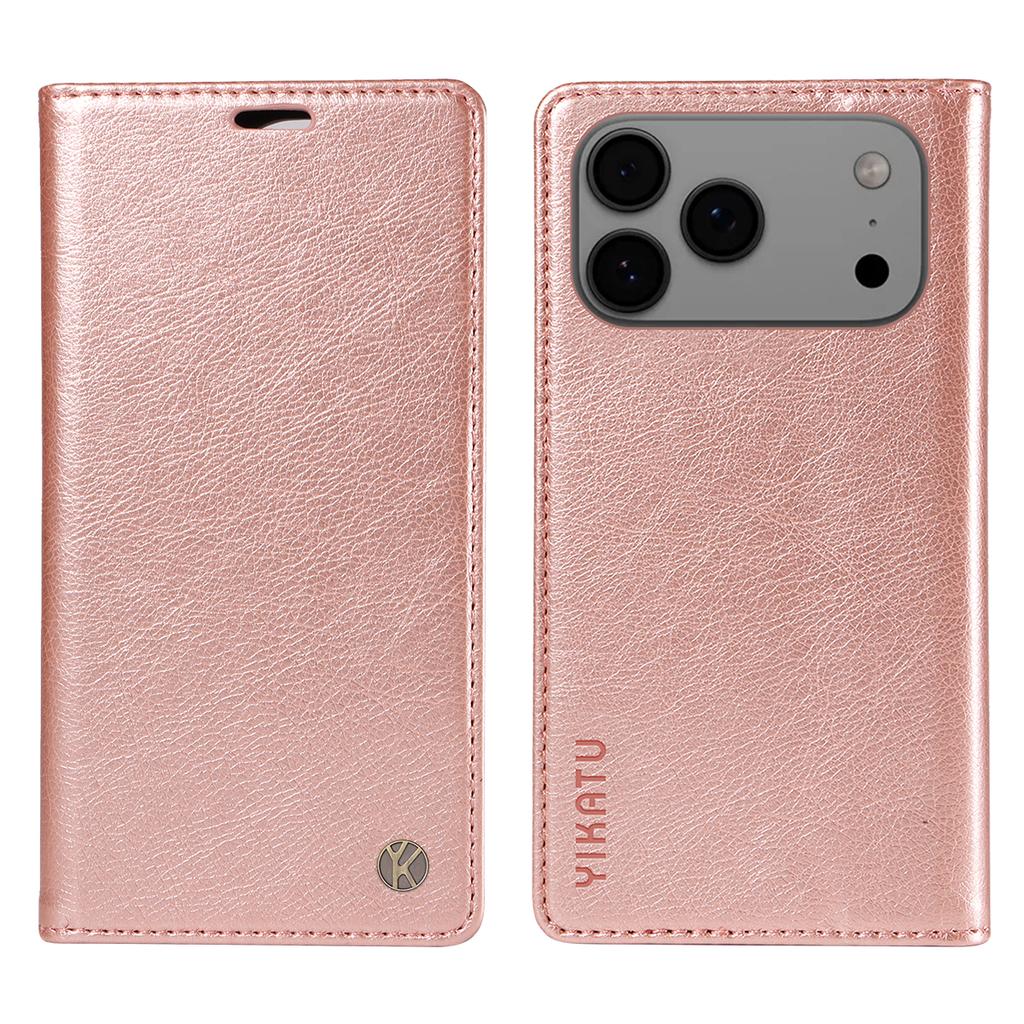For iPhone 17 Pro Max Wallet Case YIKATU YK-006 Magnetic Closure Leather Phone Cover Litchi Texture