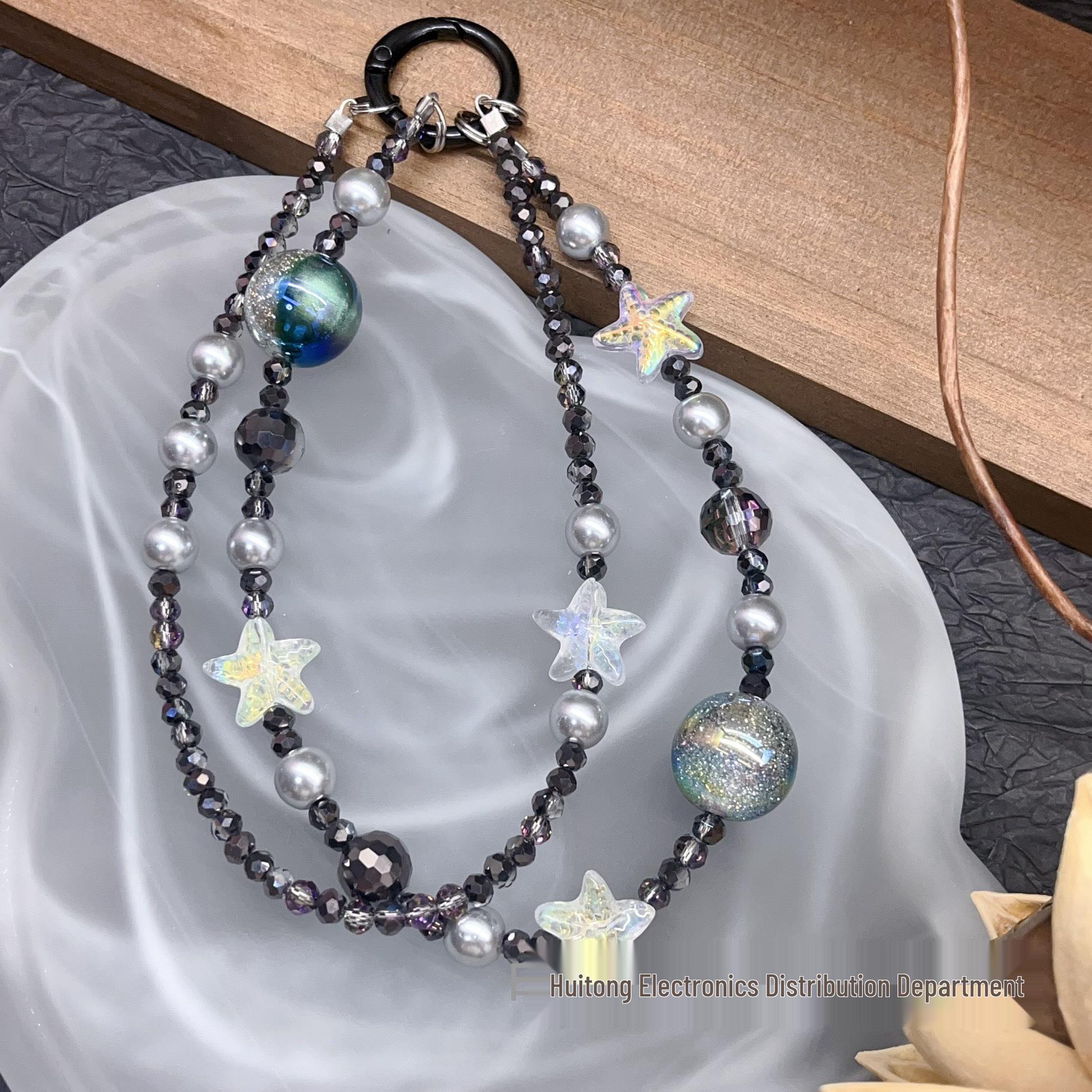 

Crystal Starfish Double-Layer Phone Chain: Short Beaded Pearl Lanyard & Women s Bag Charm