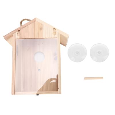 Wooden Window Bird House with Strong Suction Cup Outdoor Bird House for Garden Yard Decoration