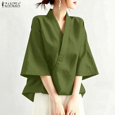 Women V-Neck Loose Casual Half Sleeve Blouse