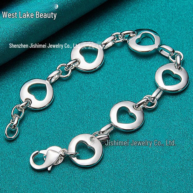 West Lake Beauty Silver Heart Charm Bracelet for Women