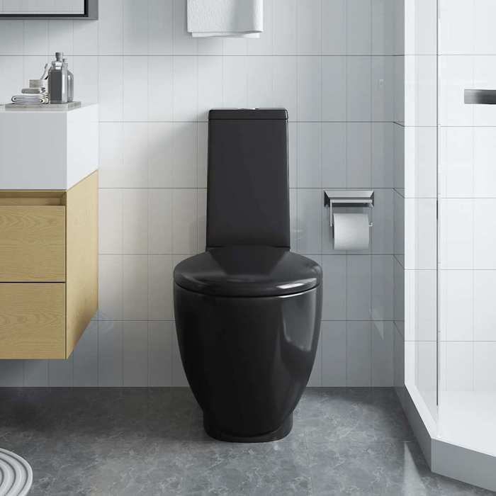 VidaXL Ceramic Toilet Rear Water Outlet Black Toilet Seat 140298