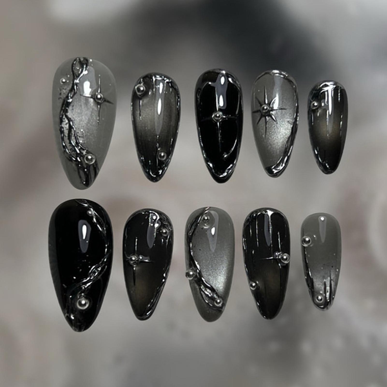 30Pcs Cat-Eye Fake Nails Starry Glitter Irregular Almond Shape Fake Nails for Women Z1224