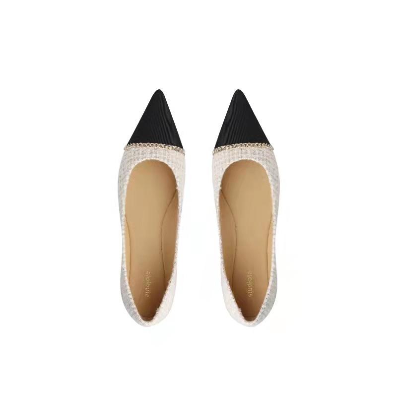 Spot black one-pedal, spring and autumn new expensive gold chain pointed head shallow mouth tweed flat-soled temperament single shoe