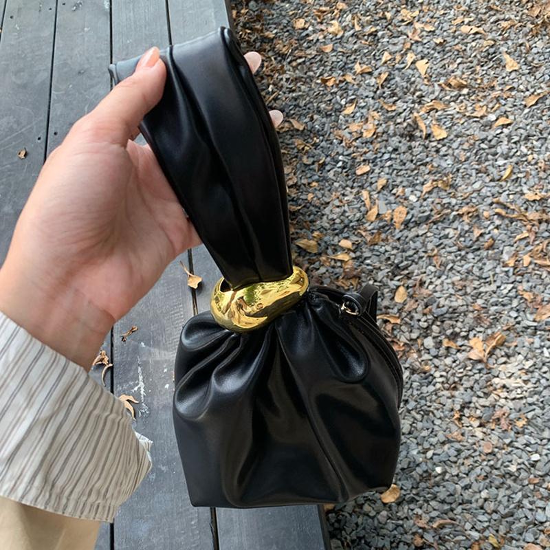 Fashion Designer Women's Small Handbag Soft Leather Pleated Ladies Mini Clutch Bag Female Party Evening Purses Bucket Bag