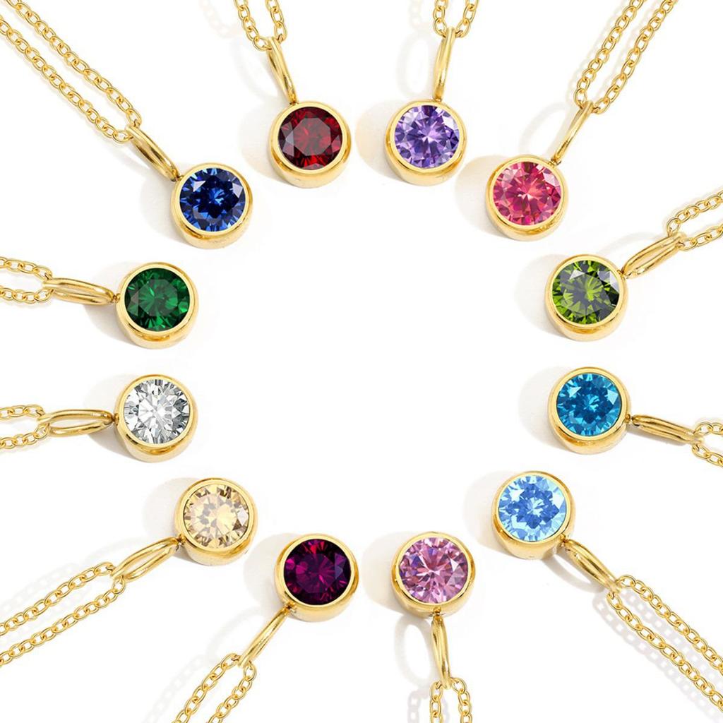 18K Gold Birthstone Stainless Steel Pendant Necklace
