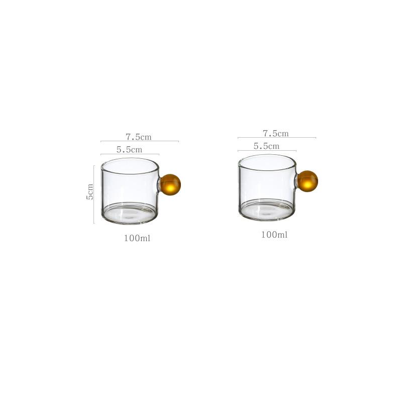 2/1PC 100ml Glass Cup Espresso Cups Home Glass Ball Handle Mini Coffee Latte Cup Tea Water Mug Steak Juice Bucket Table Decor