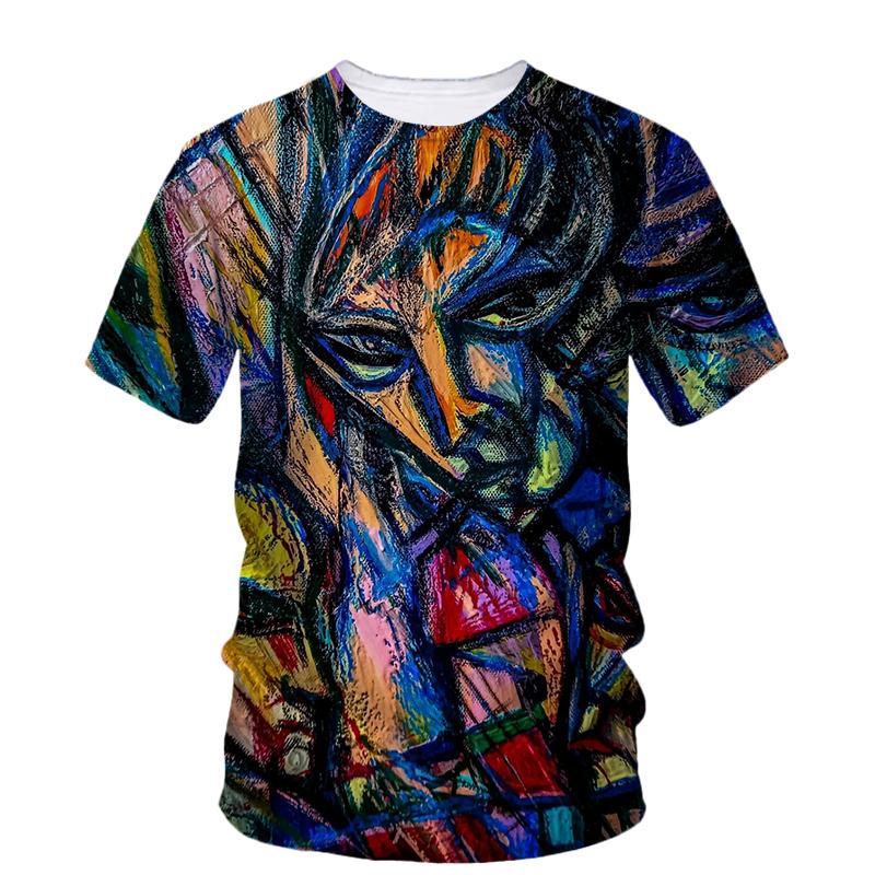 Trendy Cool Bohemian T-shirt Men's Summer Trend Casual Personality Street Graffiti Print Crew Neck Short Sleeve T-shirt Top