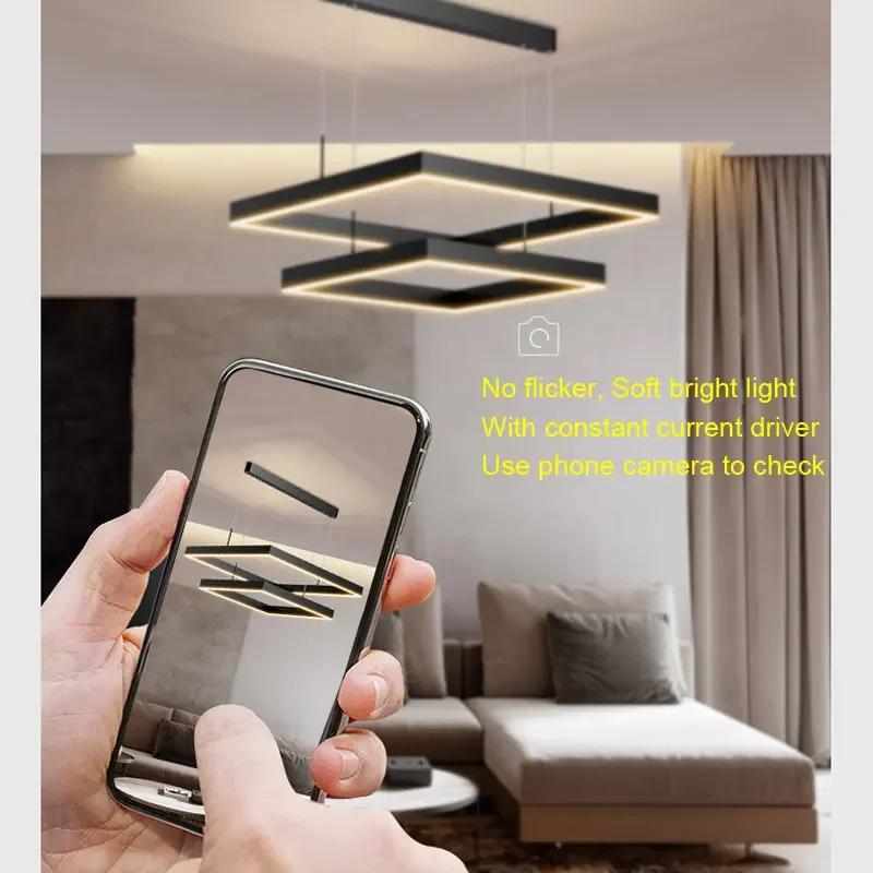 Simple LED square pendant light dining rooms bedrooms living rooms attic Nordic home decor black aluminum lighting fixtures