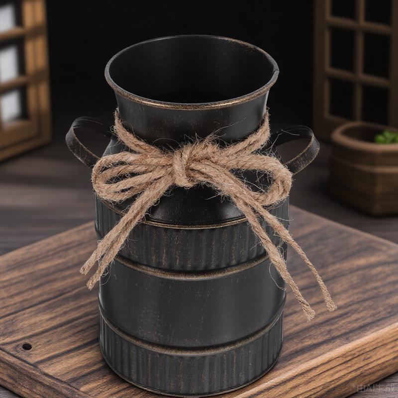 Vintage Iron Flower Vase Retro Bucket Adornment For Home Decor Flower Arrangement Container Rustic Metal Vase Farmhouse