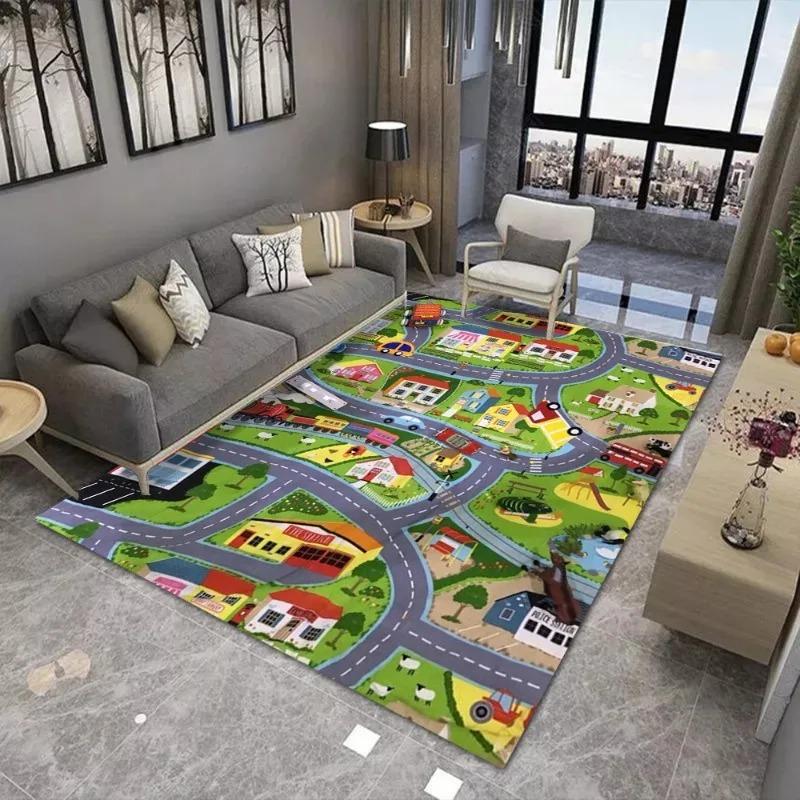 Rail Children's Play Carpet Large-area Carpet Suitable for Living Room and Kids Bedroom Mats Anti Slip Wear-resistant Soft Rug