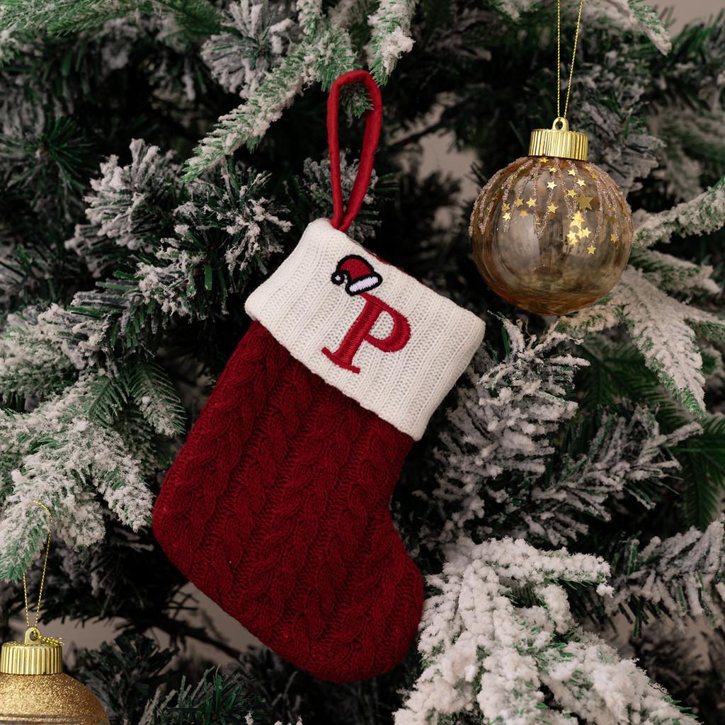 Exquisite Red Knitted Christmas Stockings With Embroidered Letter Designs For Festive Decor