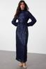 Women's Fashion Navy Blue Otrisch Detailed Sequined Evening Dress