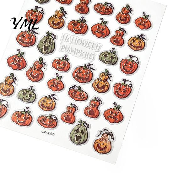 Halloween Nail Art Decals Stickers, Black Cat Ghost Pumpkin Wreath Adhesive Nails Decorative for Manicure Decoration, DIY Supplies Holiday Party