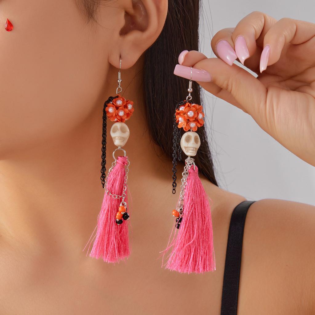 Halloween Skeleton Dangle Earrings With Resin Insect Design For Women