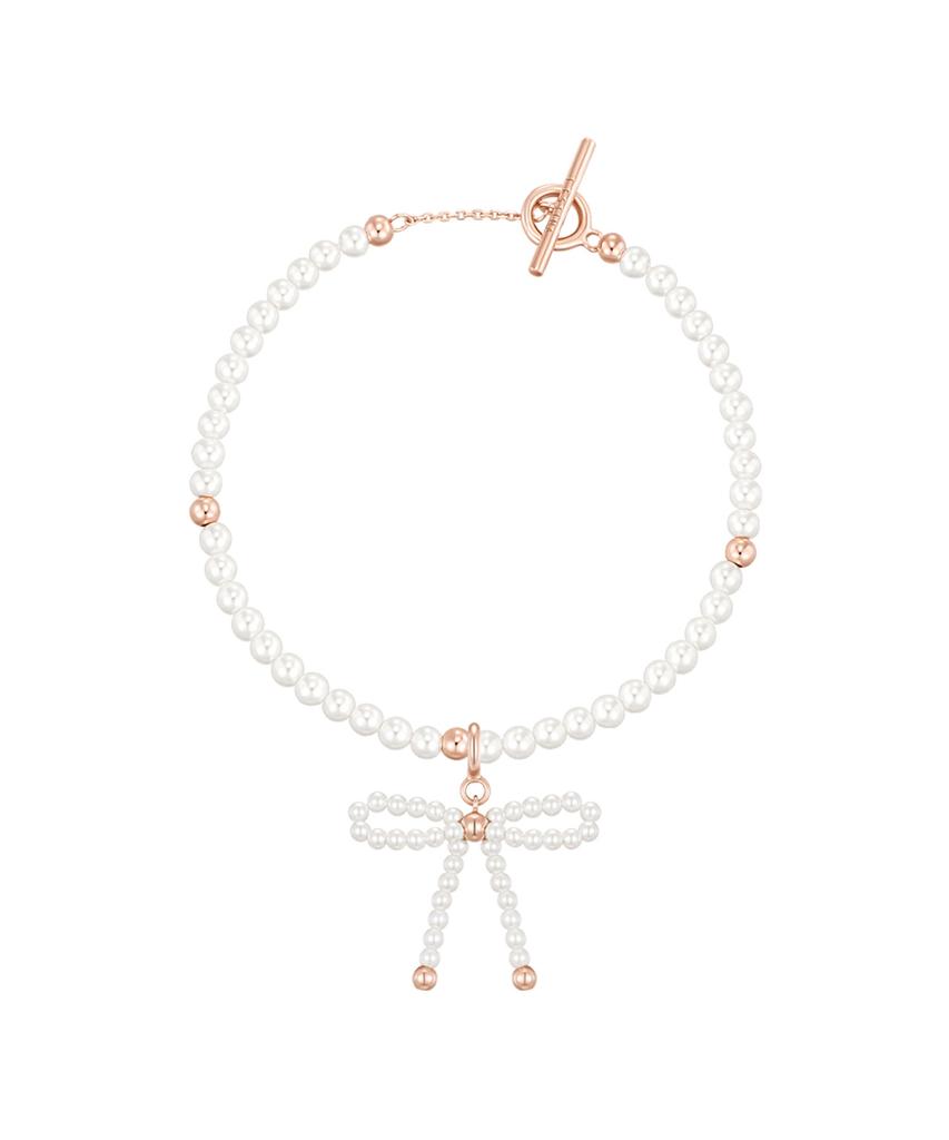 Jestina Mariel Ribbon Pearl Bead Bracelet + Pendant Set (Set-J0-0909)