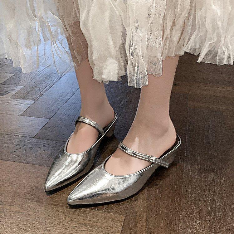 New Temperament One-word Buckle with Thick Heel Mary Jane Shoes Women's Pointed Single Shoes Light Mouth Commuter High Heel